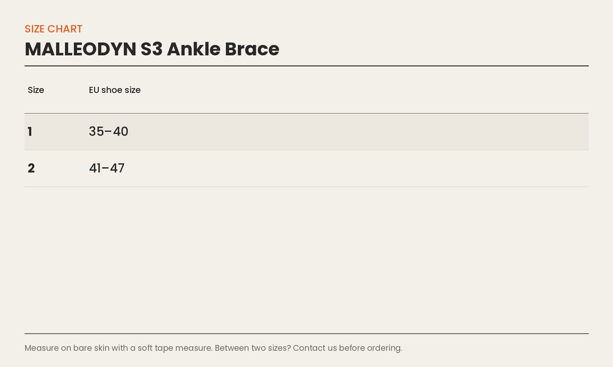 Size chart – MALLEODYN S3 Ankle Brace