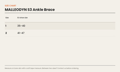Size chart – MALLEODYN S3 Ankle Brace