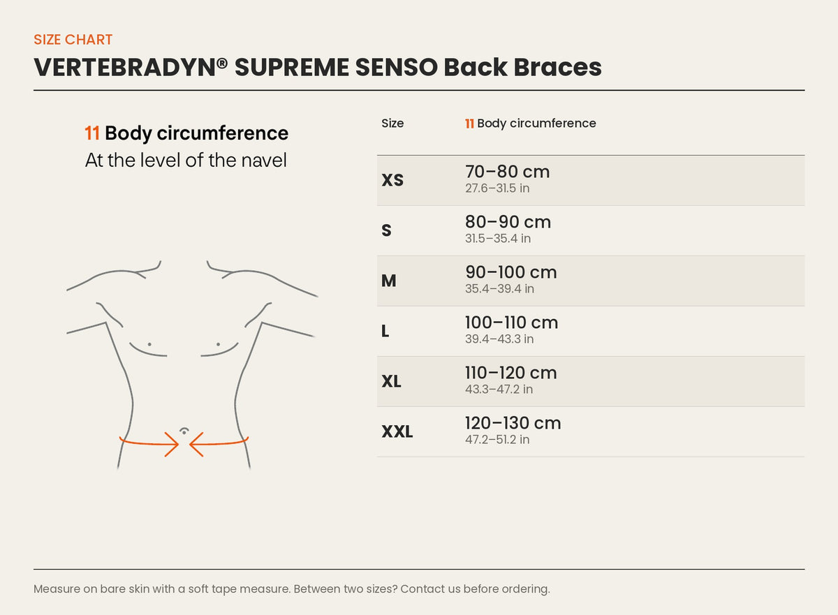 Size chart – VERTEBRADYN® SUPREME SENSO Back Brace