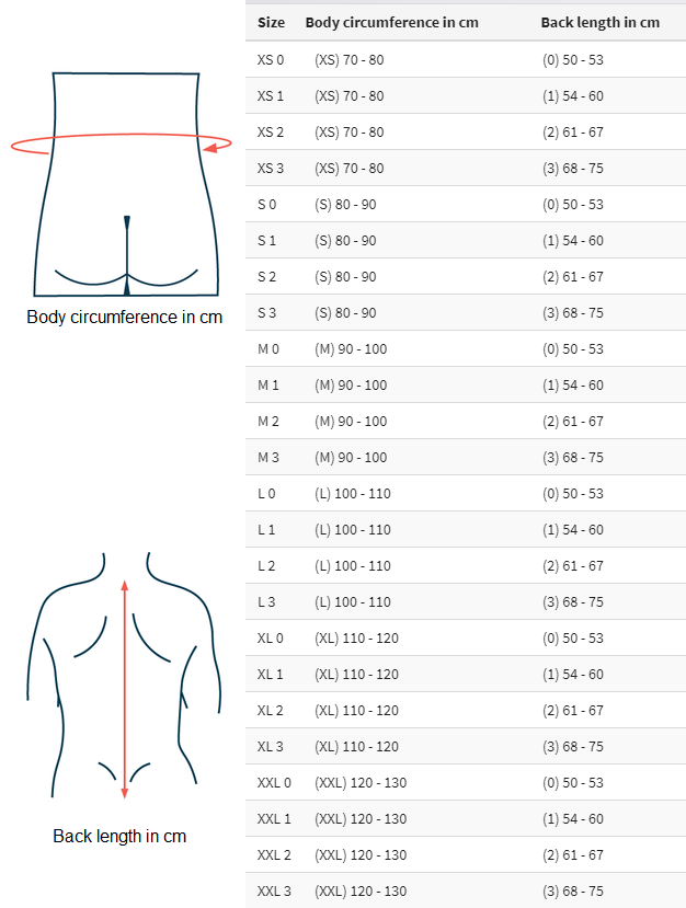 Size Chart for Back Supporter